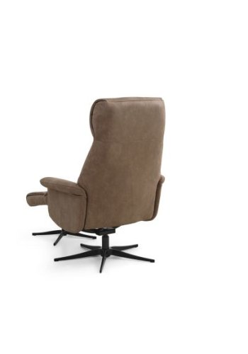 Tristan lenestol, m. fotskammel, vippefunksjon, armlener - mandelfarget mikroskinn i okseskinn og svart metall