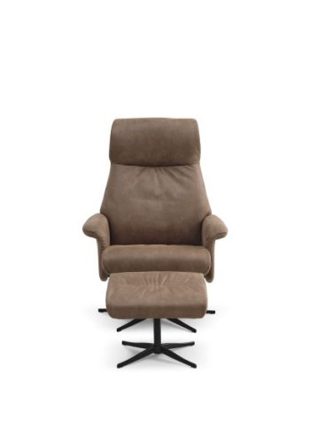 Tristan lenestol, m. fotskammel, vippefunksjon, armlener - mandelfarget mikroskinn i okseskinn og svart metall