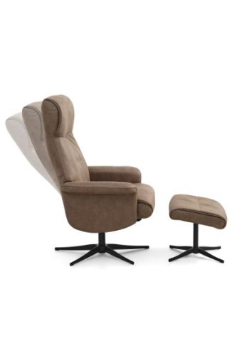 Tristan lenestol, m. fotskammel, vippefunksjon, armlener - mandelfarget mikroskinn i okseskinn og svart metall