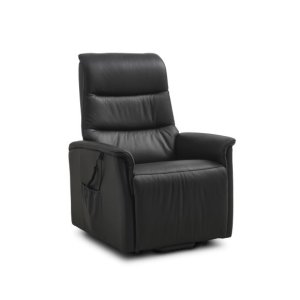 Max ftölj med ryggstöd. 2 motorer, sitslyft, tiltfunktion, fotpall och armstöd - svart läder/PVC