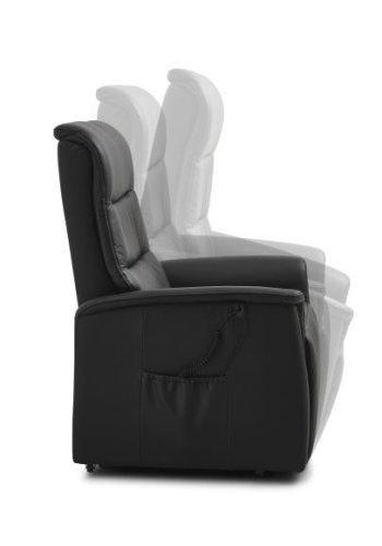 Max lenestol, med 2 motorer, setelfter, vippefunksjon, fotskammel og armlener - svart skinn/PVC