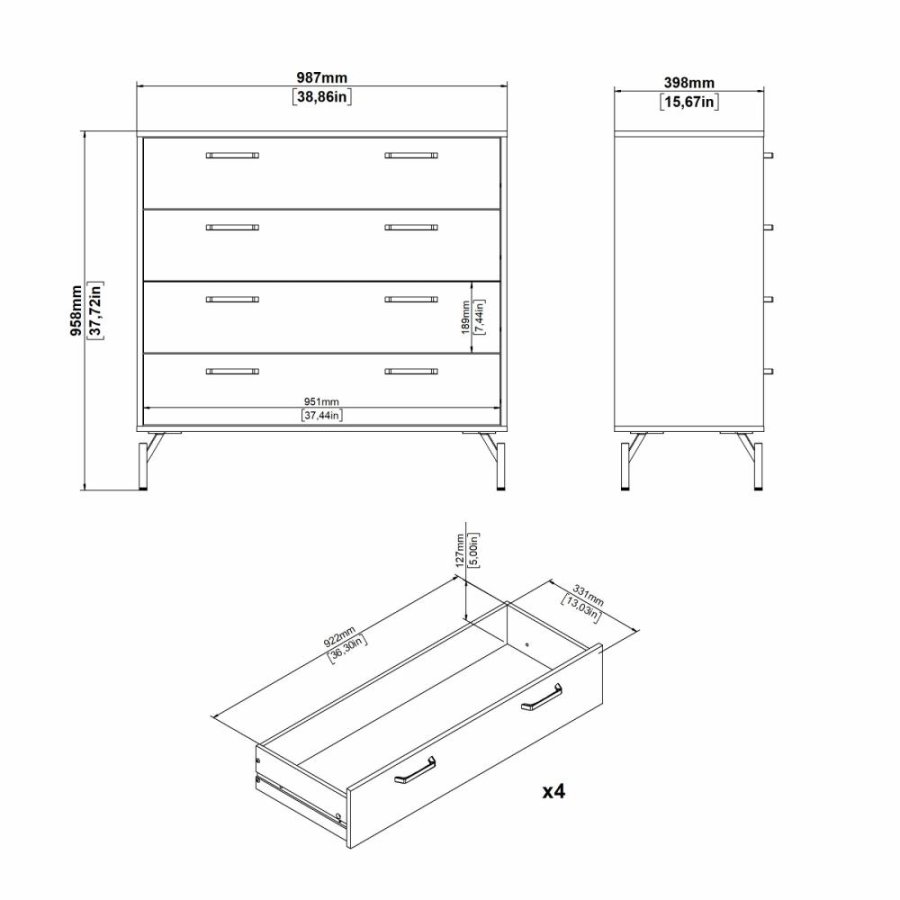 TVILUM Dana Chest 4 skuffer, Matt Black, 98,7 x 39,8 x 95,8 cm