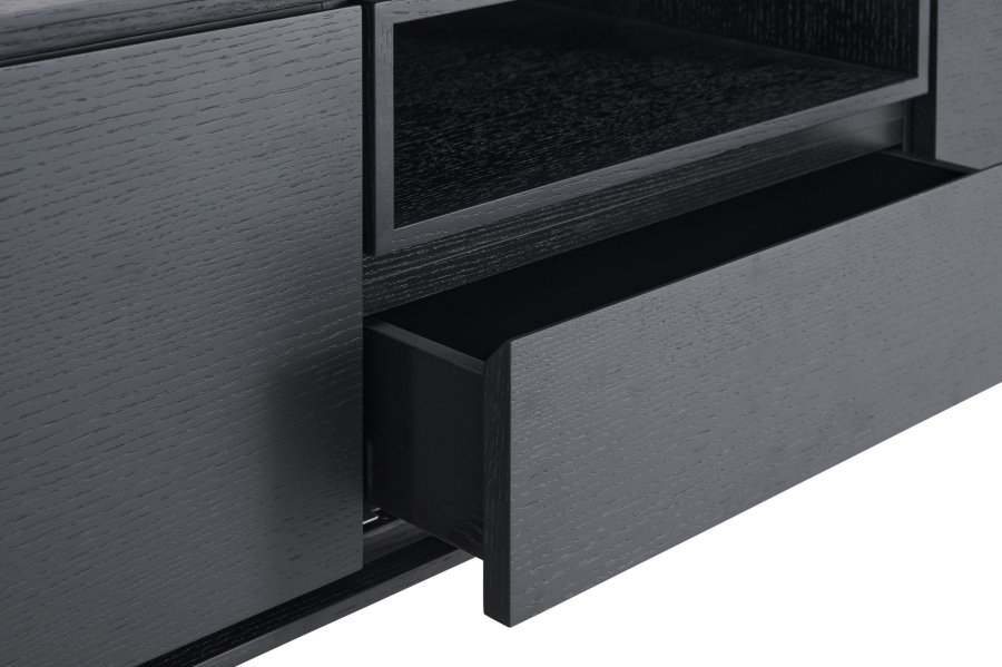 Tokyo TV-bord, w. 2 drer, 1 skuff og 1 pent rom - svart eikefiner og metall (160x45)