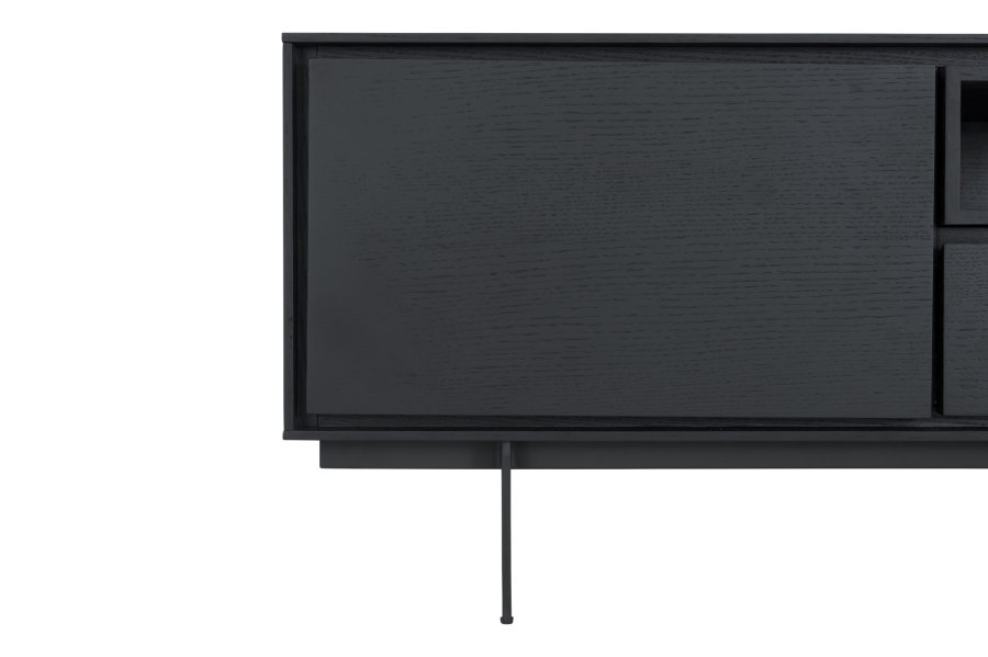 Tokyo TV-bord, w. 2 drer, 1 skuff og 1 pent rom - svart eikefiner og metall (160x45)