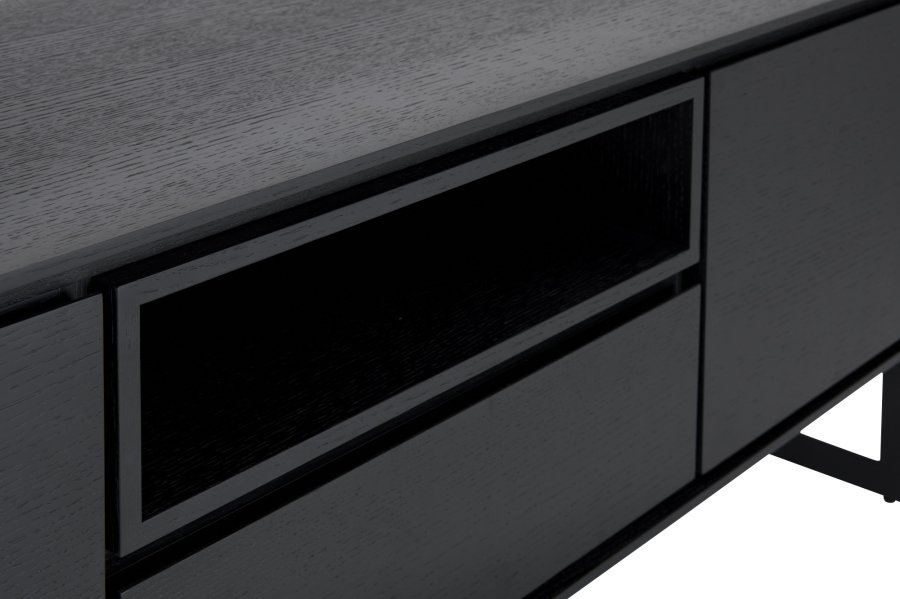 Tokyo TV-bord, w. 2 drer, 1 skuff og 1 pent rom - svart eikefiner og metall (160x45)