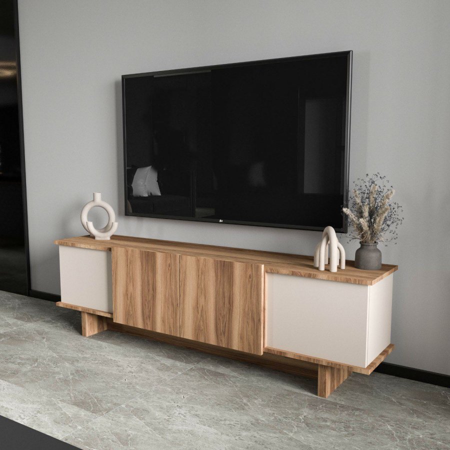 FUNZI LIVING Diana - Beige, TV-b&auml;nk i valn&ouml;t