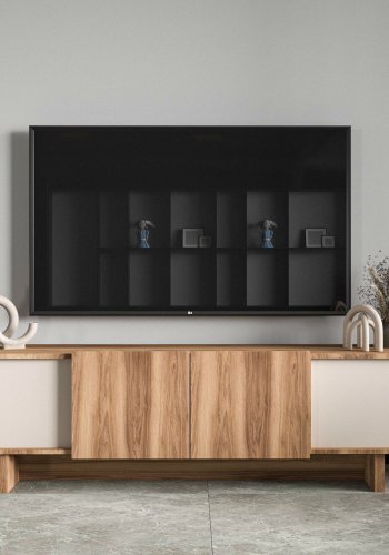 FUNZI LIVING Diana - Beige, TV-b&auml;nk i valn&ouml;t