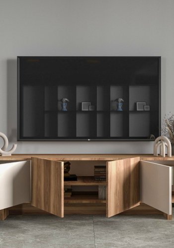 FUNZI LIVING Diana - Beige, TV-b&auml;nk i valn&ouml;t