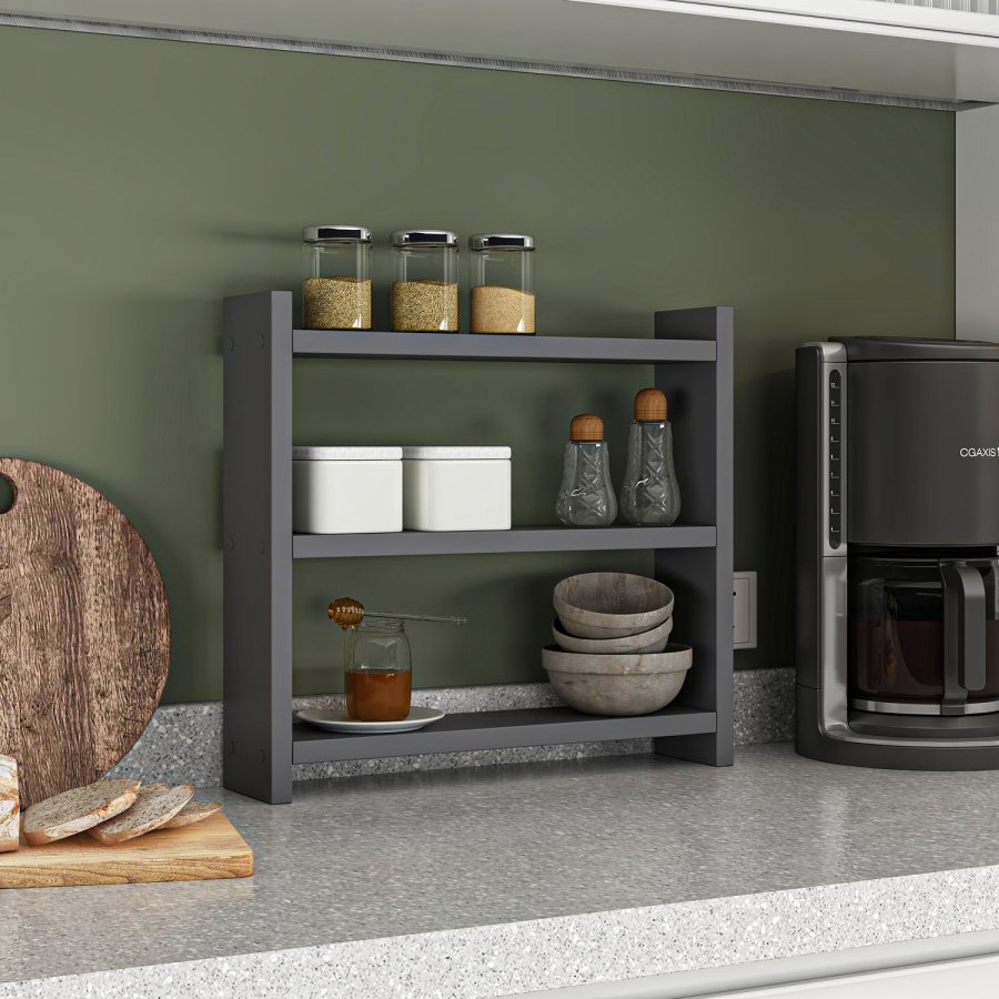 NORDVRK Cosmic kjkkenhylle, med 3 hyller - antrasittgr melamin