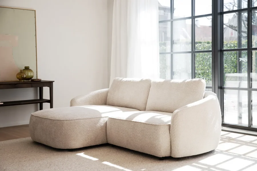 ROWICO Norris soffa 3-sits sch�slong L ljusbeige tyg Anna #2 (c3)