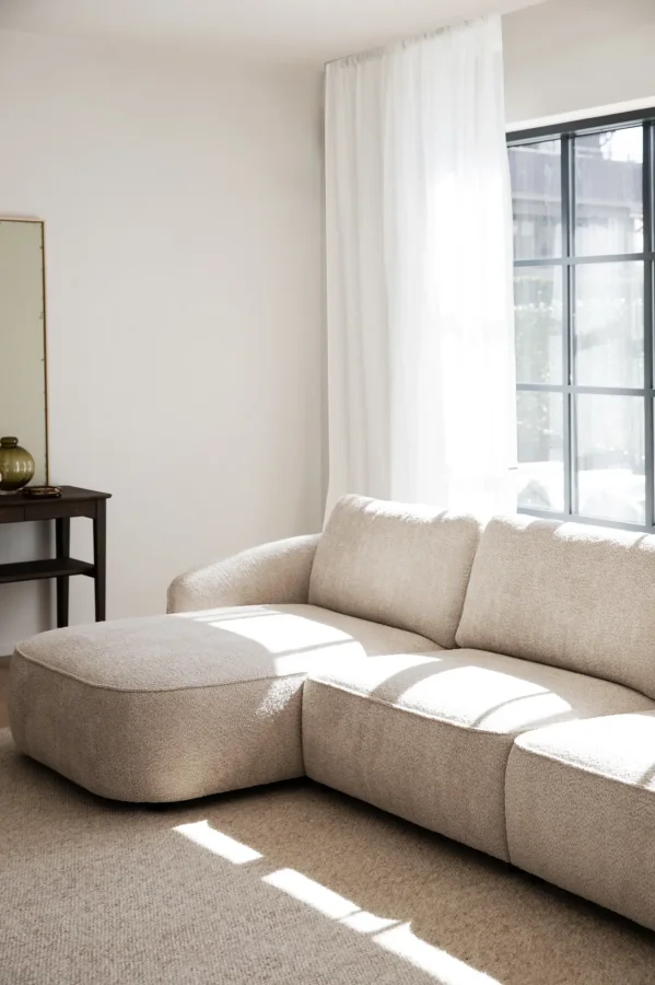 ROWICO Norris soffa 4-sits sch�slong L ljusbeige tyg Anna #2 (c3)