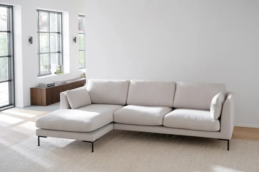 ROWICO Corwin soffa 3,5 sits sch�slong L ljusbeige tyg Rita #1 (c2)