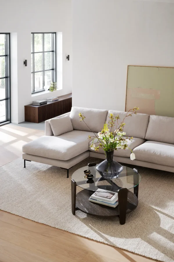 ROWICO Corwin soffa 3,5 sits sch�slong L ljusbeige tyg Rita #1 (c2)