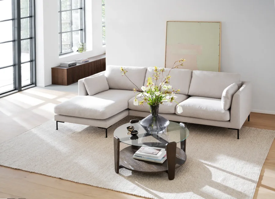 ROWICO Corwin soffa 3,5 sits sch�slong L ljusbeige tyg Rita #1 (c2)