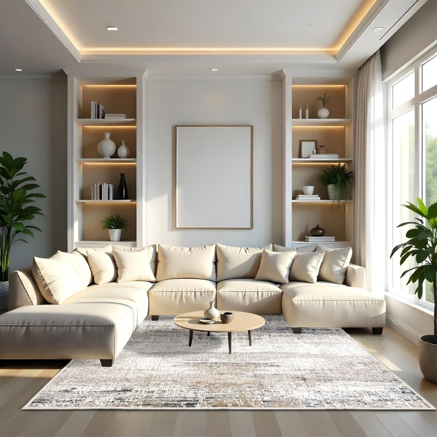 TEPPI EEXFAB446 gulvtppe, m. mnster, rektangulr - multifarvet polyester (160x230)