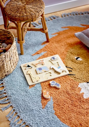 BLOOMINGVILLE MINI Leroy Teppich, Blau, Baumwolle D: 130cm