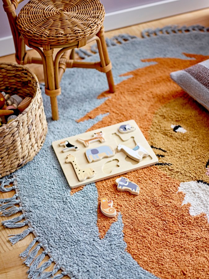 BLOOMINGVILLE MINI Leroy Teppich, Blau, Baumwolle D: 130cm