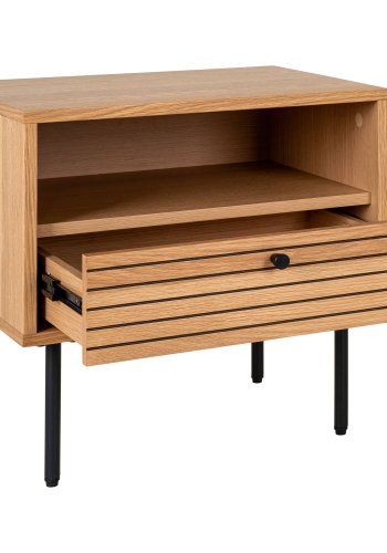 HOUSE NORDIC Hjrnebord, eikefiner, svarte metallben, 1 skuff, 50x40x50 cm