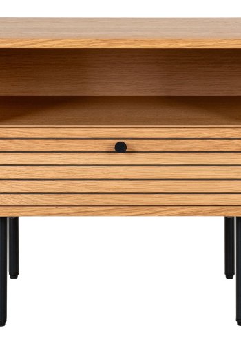 HOUSE NORDIC Hjrnebord, eikefiner, svarte metallben, 1 skuff, 50x40x50 cm