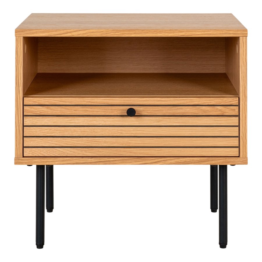 HOUSE NORDIC Hjrnebord, eikefiner, svarte metallben, 1 skuff, 50x40x50 cm