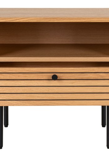 HOUSE NORDIC Hjrnebord, eikefiner, svarte metallben, 1 skuff, 50x40x50 cm