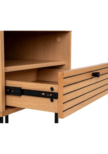 HOUSE NORDIC Hjrnebord, eikefiner, svarte metallben, 1 skuff, 50x40x50 cm