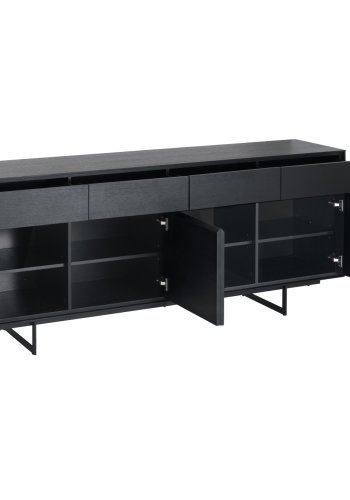 Tokyo skjenk Large, m. 4 drer, 4 skuffer og 4 hyller - svart eikefiner og metall