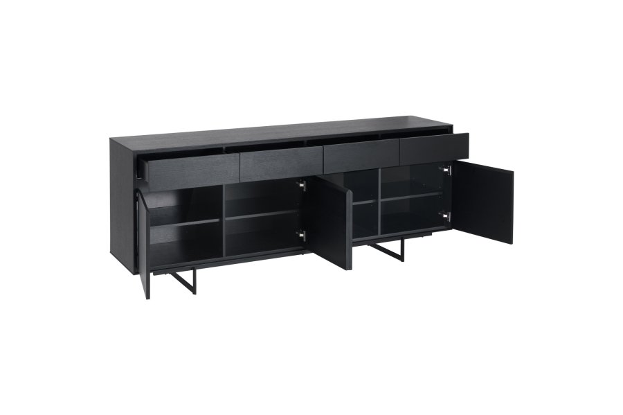 Tokyo skjenk Large, m. 4 drer, 4 skuffer og 4 hyller - svart eikefiner og metall