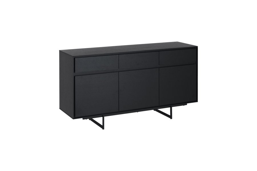 Tokyo skjenk Liten, m. 3 drer, 3 skuffer og 3 hyller - svart eikefiner og metall