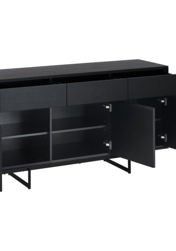 Tokyo skjenk Liten, m. 3 drer, 3 skuffer og 3 hyller - svart eikefiner og metall