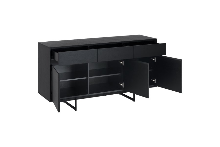 Tokyo skjenk Liten, m. 3 drer, 3 skuffer og 3 hyller - svart eikefiner og metall