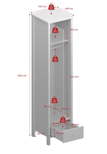 STEENS Tromsö garderobeskab, m. 1 spejllge, 1 hylde, 1 skuffe, 1 bjlestang - hvid MDF