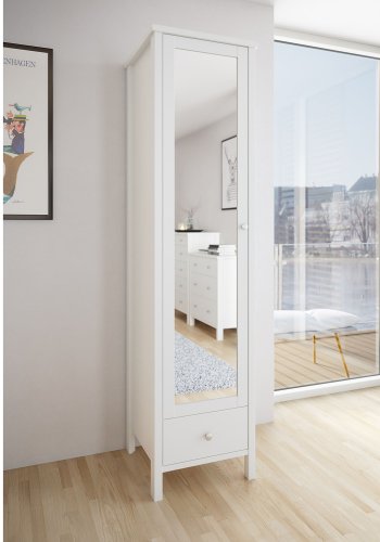 STEENS Tromsö garderobeskab, m. 1 spejllge, 1 hylde, 1 skuffe, 1 bjlestang - hvid MDF