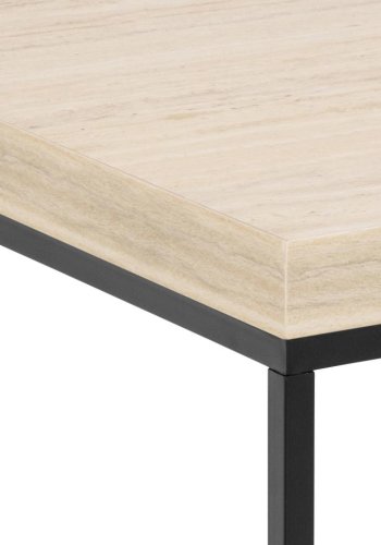 ACT NORDIC Barossa Couchtisch, quadratisch – beigefarbenes Papier in Travertinoptik und schwarzer Stahl (40x40)