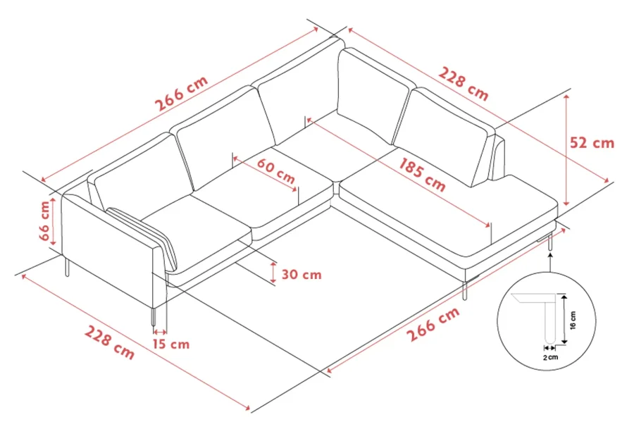 ROWICO Corwin h�rnsoffa 2,5+2,5-sits �ppen �nde R ljusbeige tyg Rita #1 (c2)