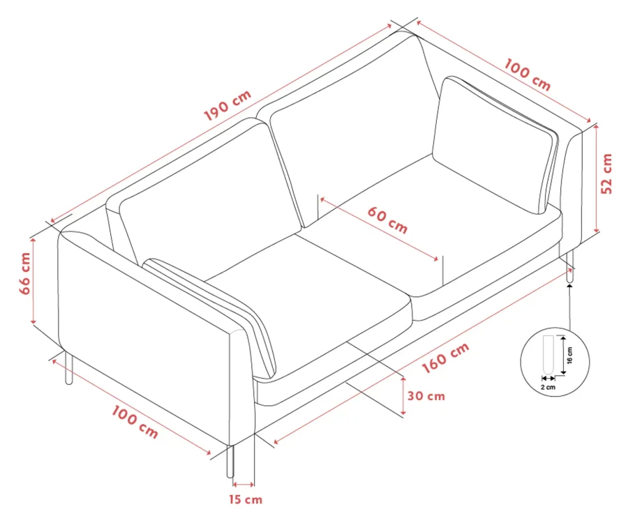 ROWICO Corwin soffa 2,5-sits ljusbeige tyg Rita #1 (c2)