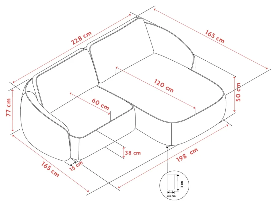 ROWICO Norris soffa 3-sits sch�slong R ljusbeige tyg Anna #2 (c3)