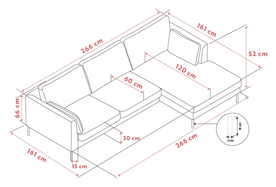 ROWICO Corwin soffa 3,5 sits sch�slong R ljusbeige tyg Rita #1 (c2)