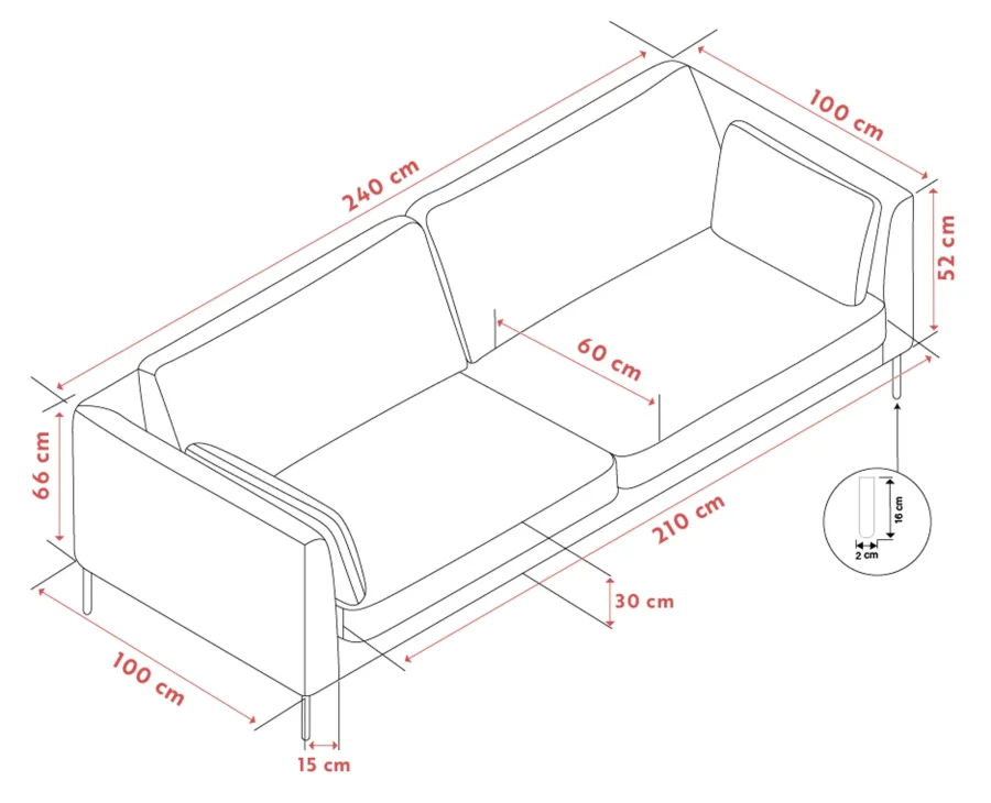 ROWICO Corwin soffa 3-sits ljusbeige tyg Rita #1 (c2)
