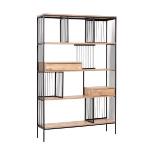 FUNZI LIVING Tokyo bogreol, m. 2 skuffer - brun melamin og sort metal