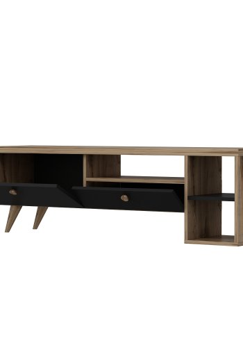 NORDVRK Parion TV-bord, m. 2 drer, 1 hylle og 1 rom - eik og sort melamin (150x35)