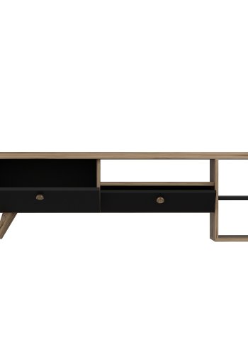 NORDVRK Parion TV-bord, m. 2 drer, 1 hylle og 1 rom - eik og sort melamin (150x35)