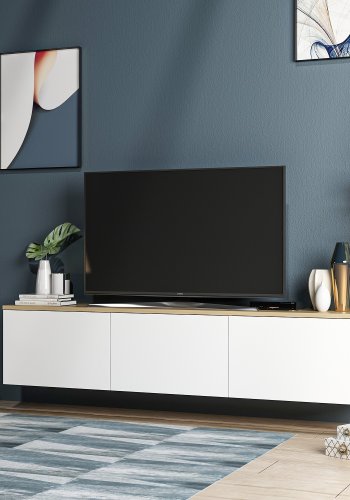 NORDVRK Neon TV-bord, m. 3 drer - hvit og eik melamin (169x32)