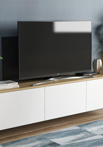 NORDVRK Neon TV-bord, m. 3 drer - hvit og eik melamin (169x32)