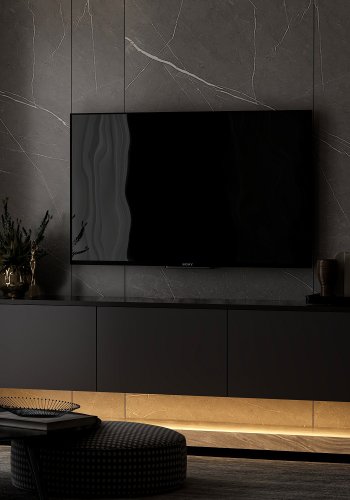 NORDVRK Neonbelyst vegghengt TV-bord, m. 3 drer - antrasittgr melamin (160x32)