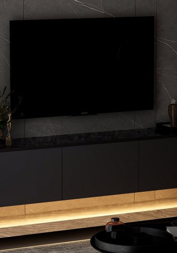 NORDVRK Neonbelyst vegghengt TV-bord, m. 3 drer - antrasittgr melamin (160x32)