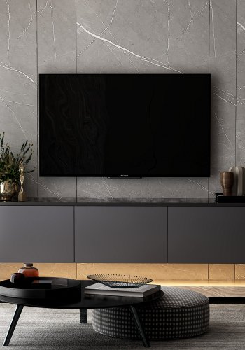 NORDVRK Neonbelyst vegghengt TV-bord, m. 3 drer - antrasittgr melamin (160x32)