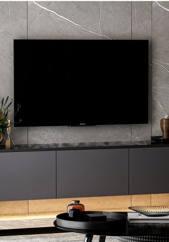 NORDVRK Neonbelyst vegghengt TV-bord, m. 3 drer - antrasittgr melamin (160x32)