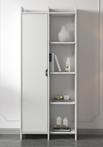 FUNZI LIVING Tilbud bokhylle, m. 1 dr - hvit melamin