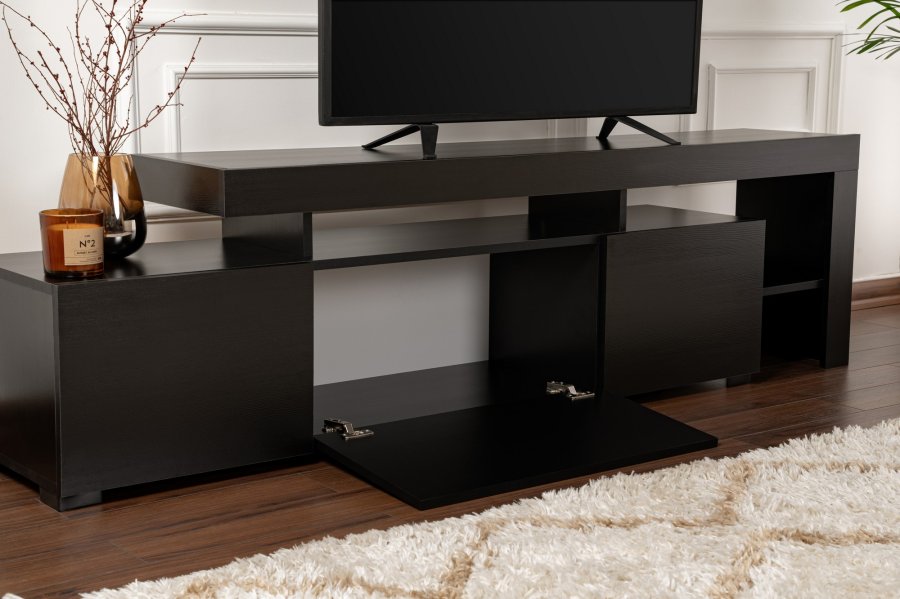 NORDVRK Beliz TV-bord, m. PVC-kant LED-lys - tre svart melamin (192x37)